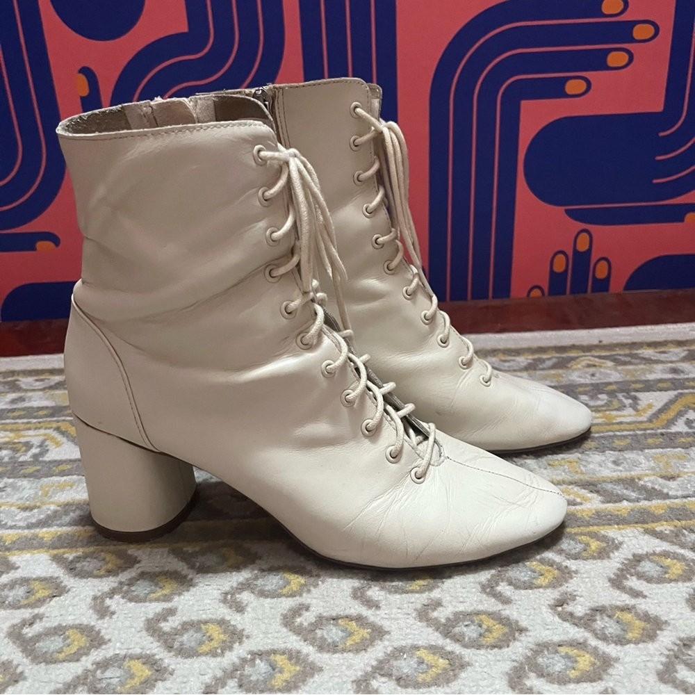 Zara Cream Lace-Up Ankle Booties - Picture 4 of 10